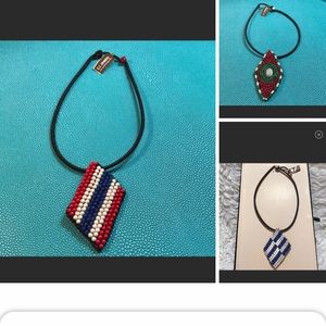 Bundle of 3 Hand beaded pendant choker necklaces from Thailand.